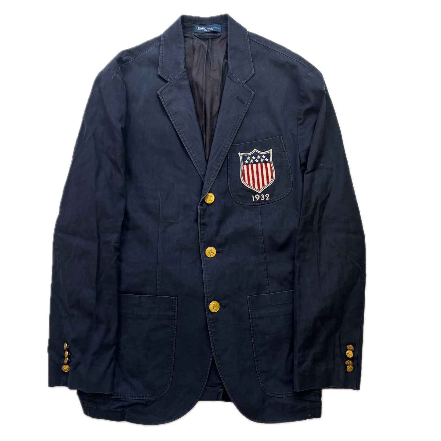 Polo Ralph Lauren Navy USA Crest Blazer Sports Jacket (Linen Cotton) - 40R