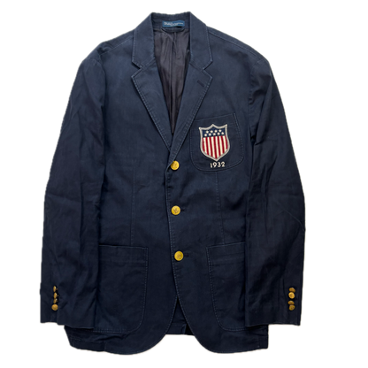 Polo Ralph Lauren Navy USA Crest Blazer Sports Jacket (Linen Cotton) - 40R