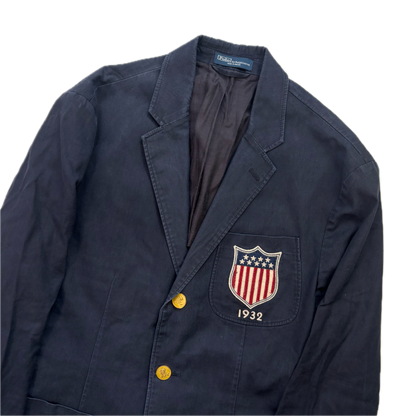 Polo Ralph Lauren Navy USA Crest Blazer Sports Jacket (Linen Cotton) - 40R