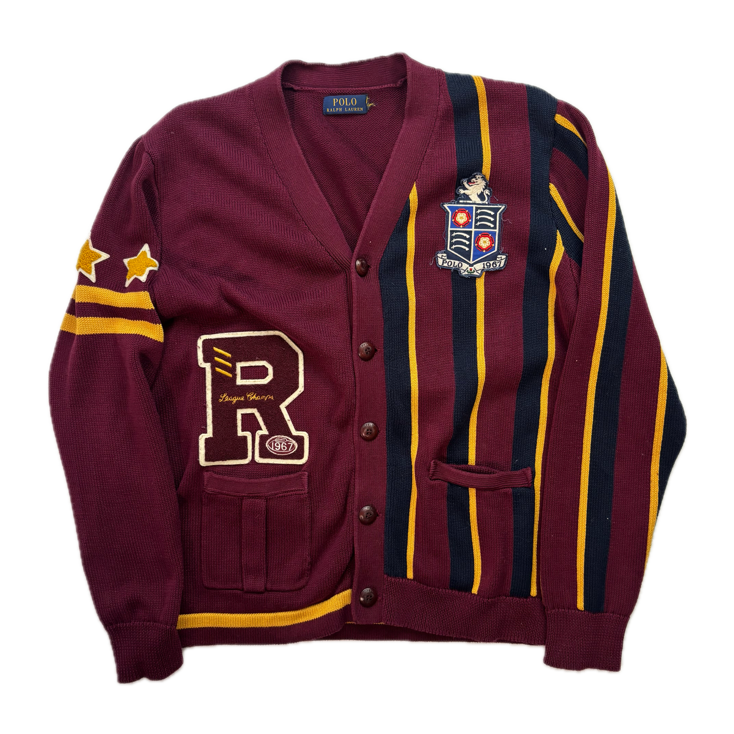 Polo Ralph Lauren Varsity Cardigan Burgundy Striped Cardigan - L