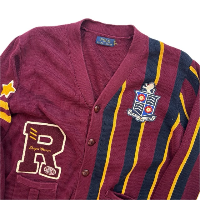 Polo Ralph Lauren Varsity Cardigan Burgundy Striped Cardigan - L