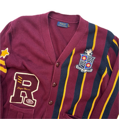 Polo Ralph Lauren Varsity Cardigan Burgundy Striped Cardigan - L