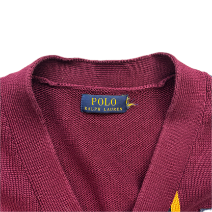 Polo Ralph Lauren Varsity Cardigan Burgundy Striped Cardigan - L