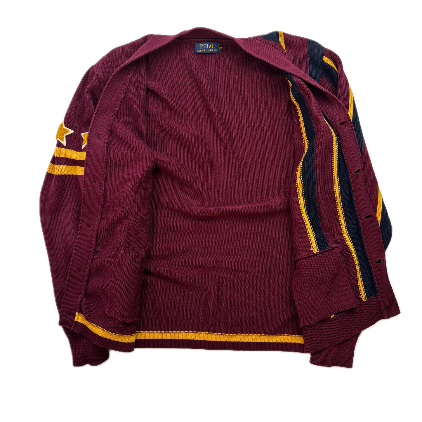 Polo Ralph Lauren Varsity Cardigan Burgundy Striped Cardigan - L
