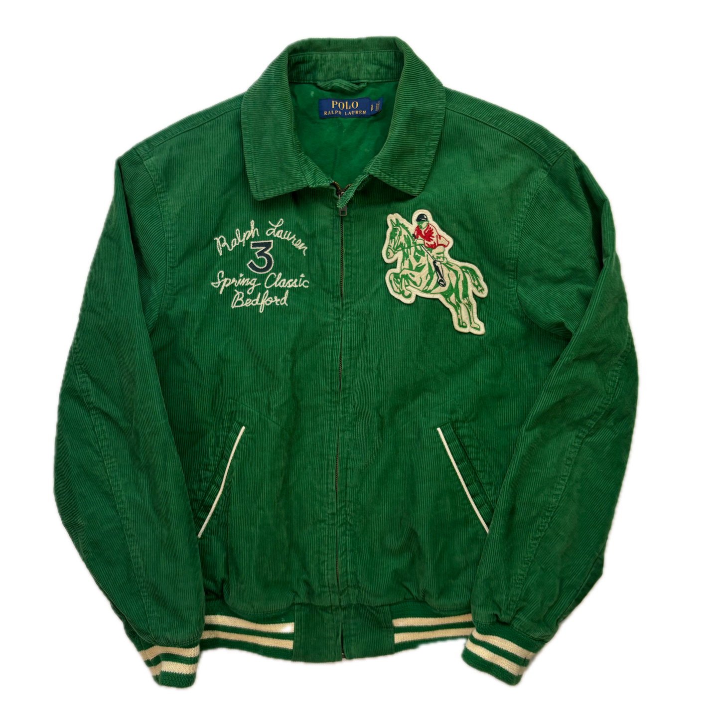 Polo Ralph Lauren Green Corduroy Varsity Bedford Stables Equine Club Letterman Jacket - S