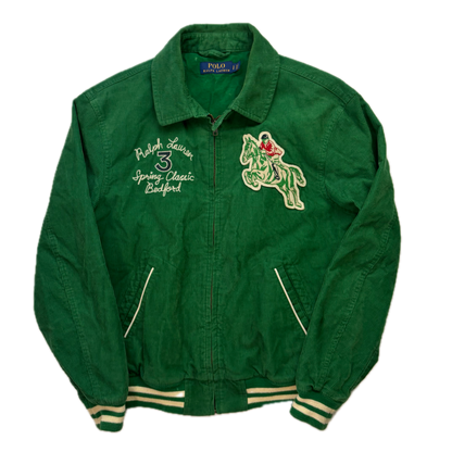 Polo Ralph Lauren Green Corduroy Varsity Bedford Stables Equine Club Letterman Jacket - S