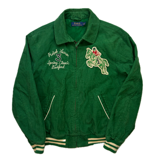 Polo Ralph Lauren Green Corduroy Varsity Bedford Stables Equine Club Letterman Jacket - S