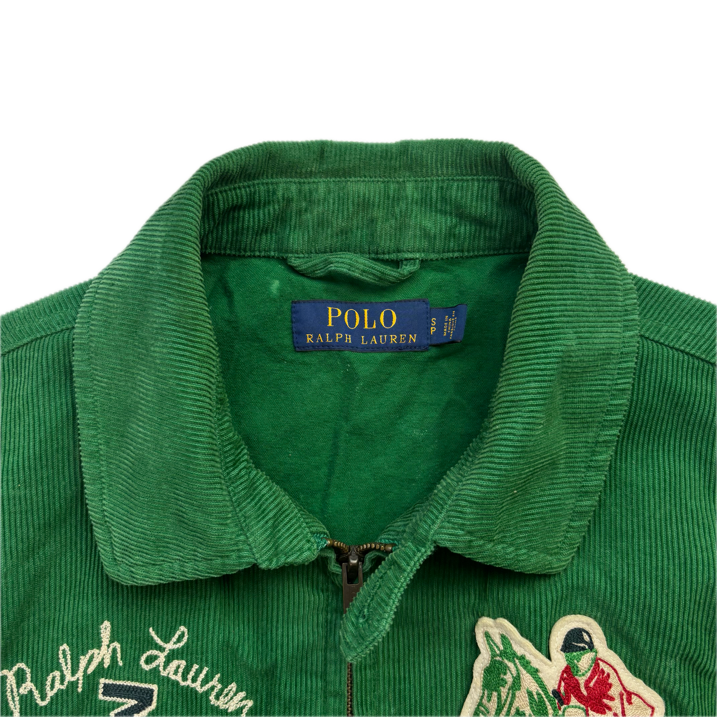 Polo Ralph Lauren Green Corduroy Varsity Bedford Stables Equine Club Letterman Jacket - S