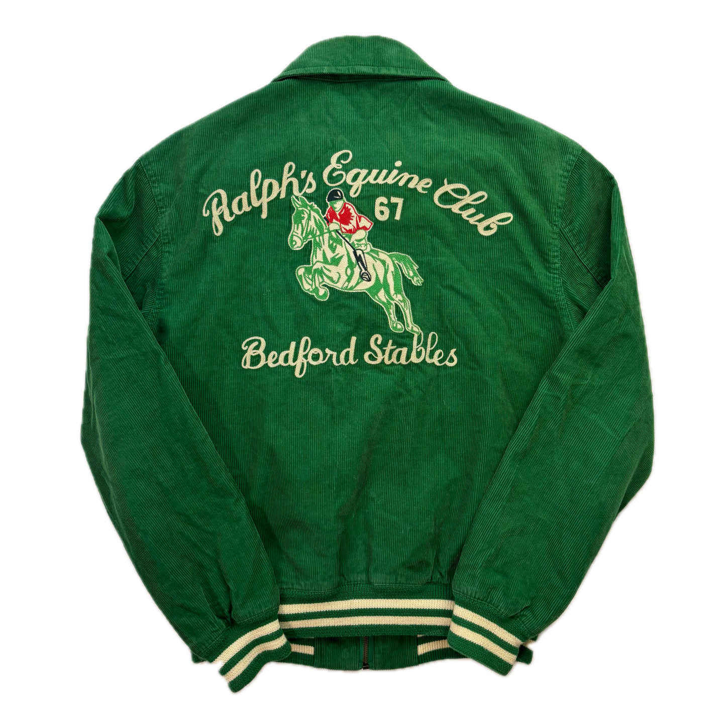 Polo Ralph Lauren Green Corduroy Varsity Bedford Stables Equine Club Letterman Jacket - S