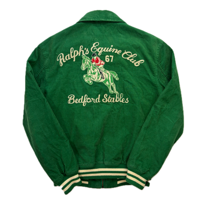Polo Ralph Lauren Green Corduroy Varsity Bedford Stables Equine Club Letterman Jacket - S