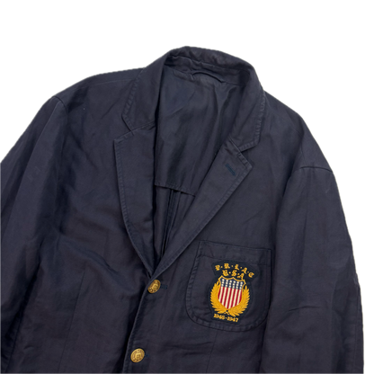 Polo Ralph Lauren Navy USA Crest Half Norfolk Blazer Sports Jacket (Linen Cotton) - 44R
