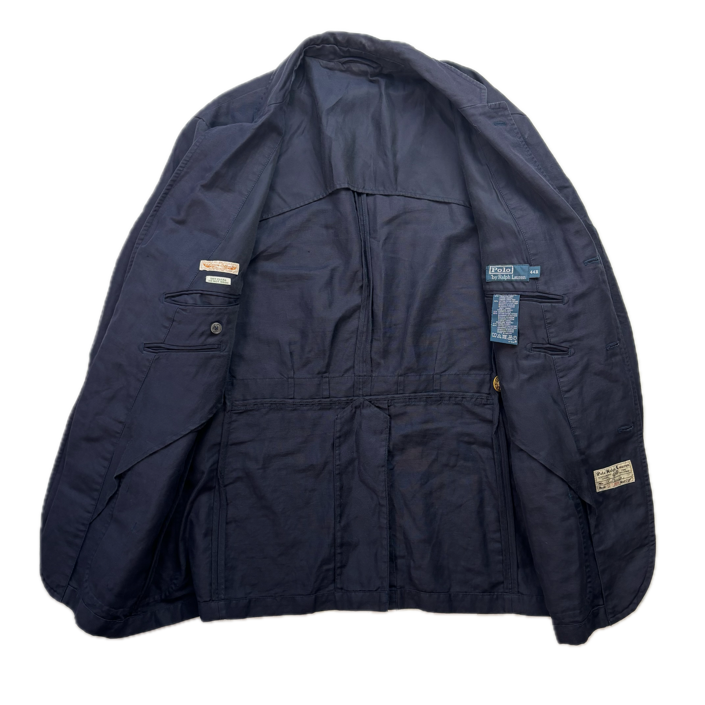 Polo Ralph Lauren Navy USA Crest Half Norfolk Blazer Sports Jacket (Linen Cotton) - 44R
