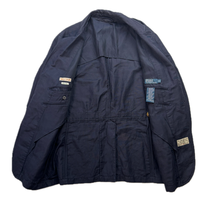 Polo Ralph Lauren Navy USA Crest Half Norfolk Blazer Sports Jacket (Linen Cotton) - 44R