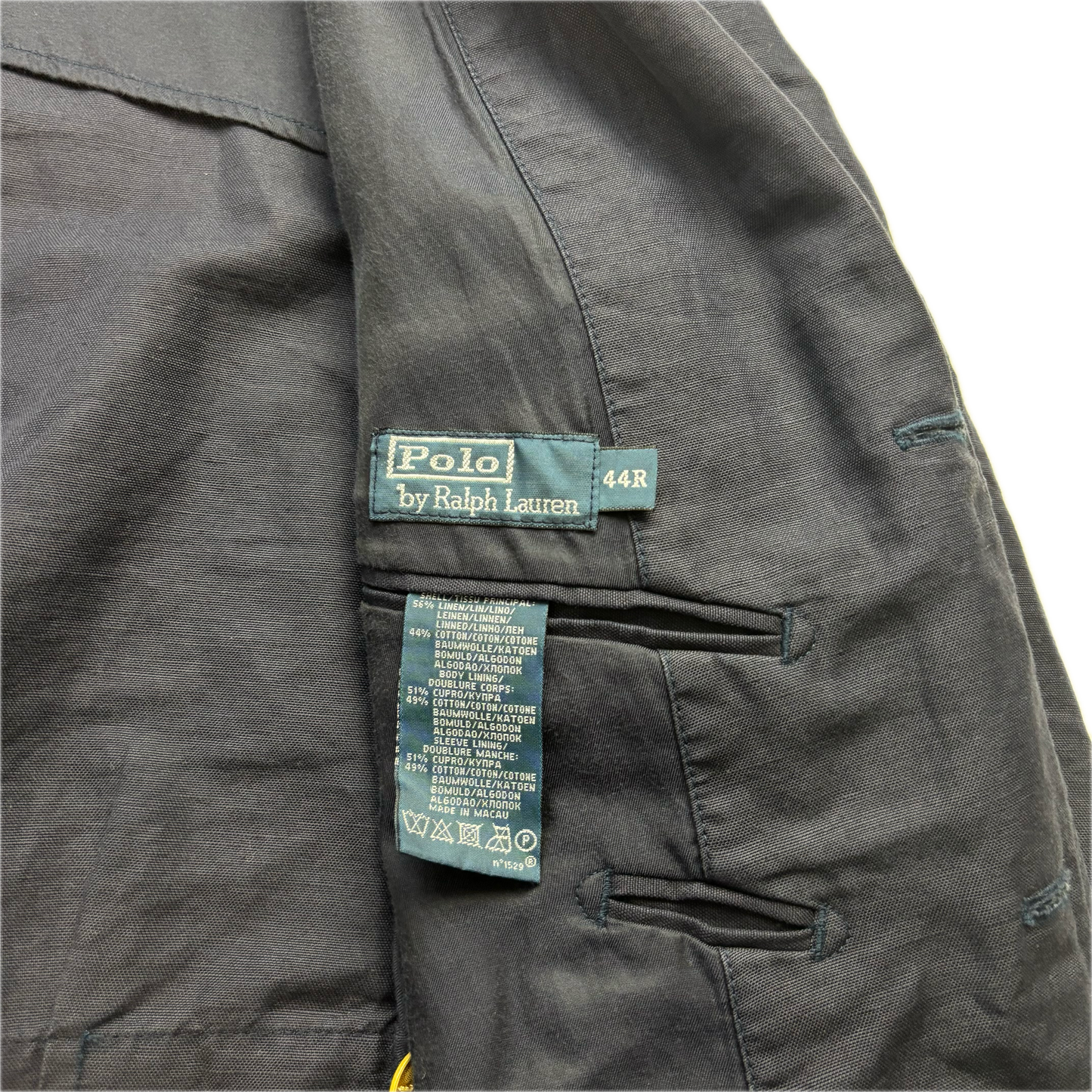 Polo Ralph Lauren Navy USA Crest Half Norfolk Blazer Sports Jacket (Linen Cotton) - 44R
