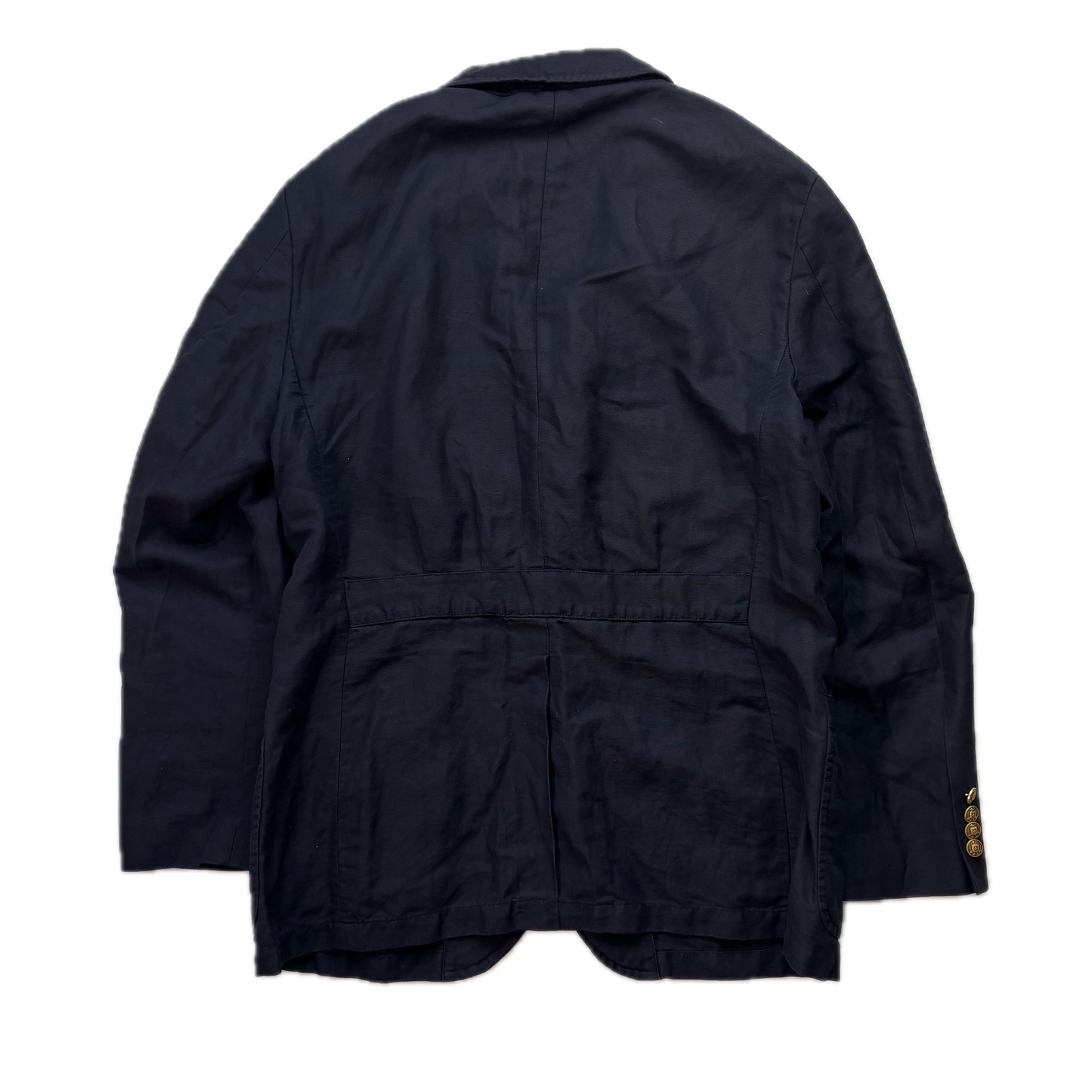 Polo Ralph Lauren Navy USA Crest Half Norfolk Blazer Sports Jacket (Linen Cotton) - 44R