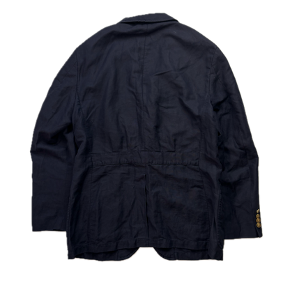 Polo Ralph Lauren Navy USA Crest Half Norfolk Blazer Sports Jacket (Linen Cotton) - 44R