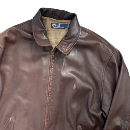 Brown Lambskin Leather Harrington Jacket - L