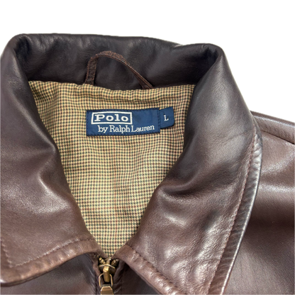 Brown Lambskin Leather Harrington Jacket - L