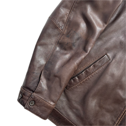 Brown Lambskin Leather Harrington Jacket - L