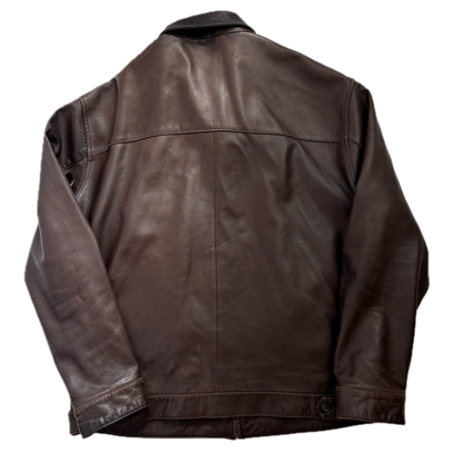 Brown Lambskin Leather Harrington Jacket - L
