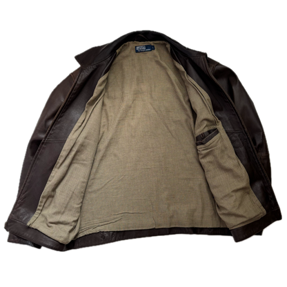 Brown Lambskin Leather Harrington Jacket - L