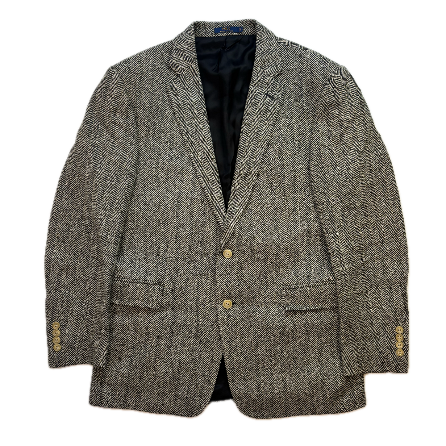 Polo Ralph Lauren Grey Herringbone Blazer Lined Sports Coat (Linen Silk Wool) - 40R