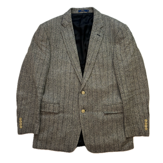 Polo Ralph Lauren Grey Herringbone Blazer Lined Sports Coat (Linen Silk Wool) - 40R