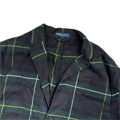 BlackWatch Green Navy Tartan Blazer Sports Coat (Linen Cotton) - 46R