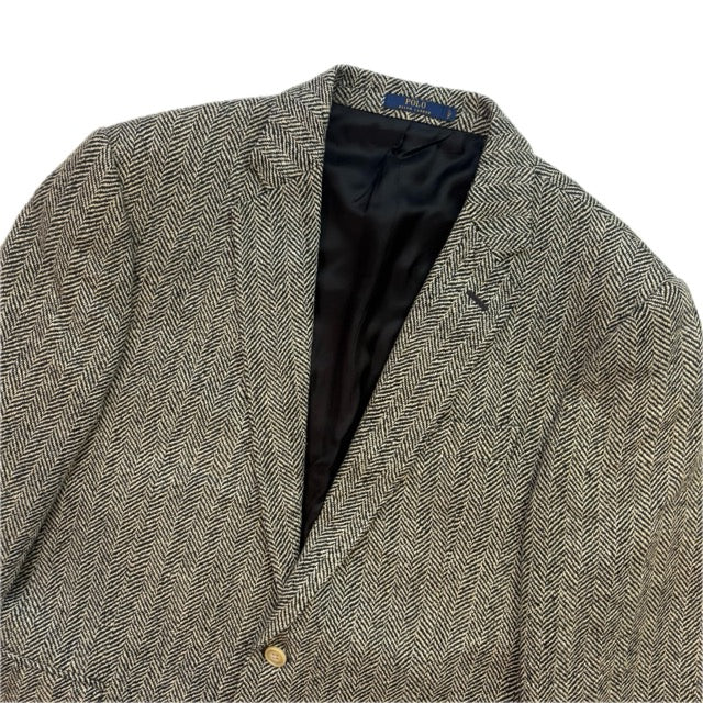 Polo Ralph Lauren Grey Herringbone Blazer Lined Sports Coat (Linen Silk Wool) - 40R
