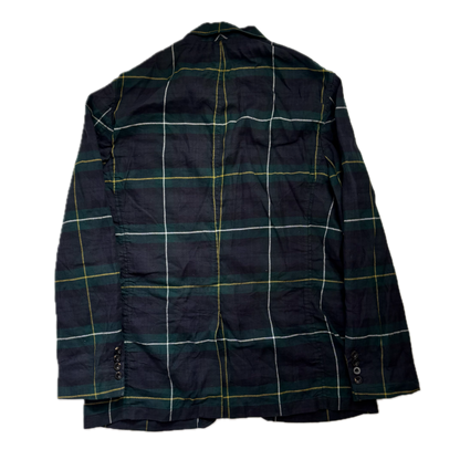BlackWatch Green Navy Tartan Blazer Sports Coat (Linen Cotton) - 46R