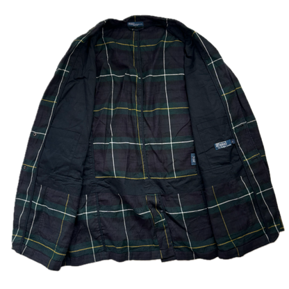 BlackWatch Green Navy Tartan Blazer Sports Coat (Linen Cotton) - 46R
