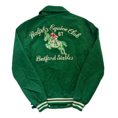 Polo Ralph Lauren Green Corduroy Varsity Bedford Stables Equine Club Letterman Jacket - XS