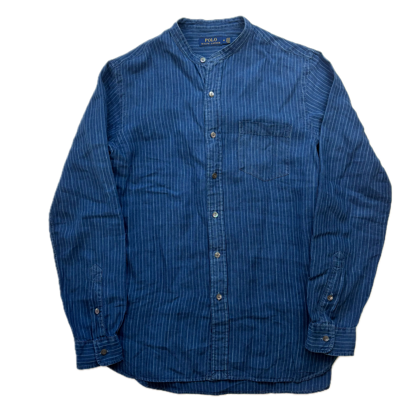 Polo Ralph Lauren Striped Indigo Blue Grandad Shirt (Linen) - M