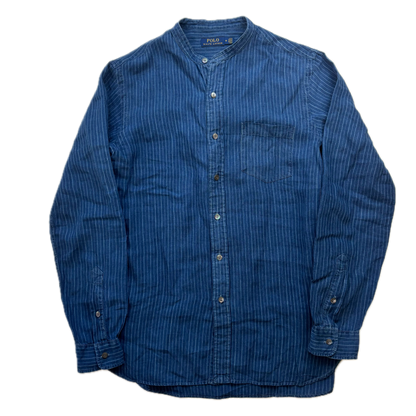 Polo Ralph Lauren Striped Indigo Blue Grandad Shirt (Linen) - M