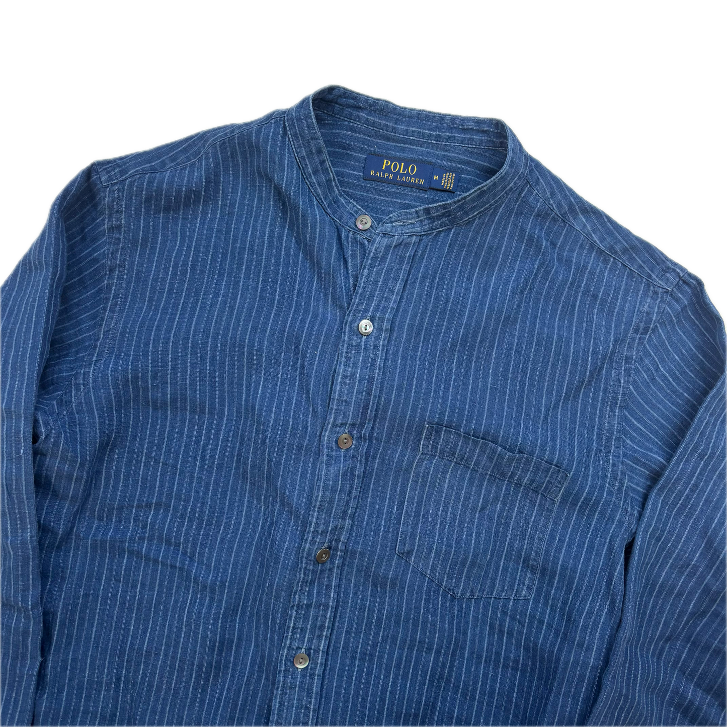 Polo Ralph Lauren Striped Indigo Blue Grandad Shirt (Linen) - M