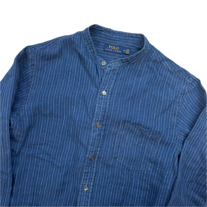 Polo Ralph Lauren Striped Indigo Blue Grandad Shirt (Linen) - M