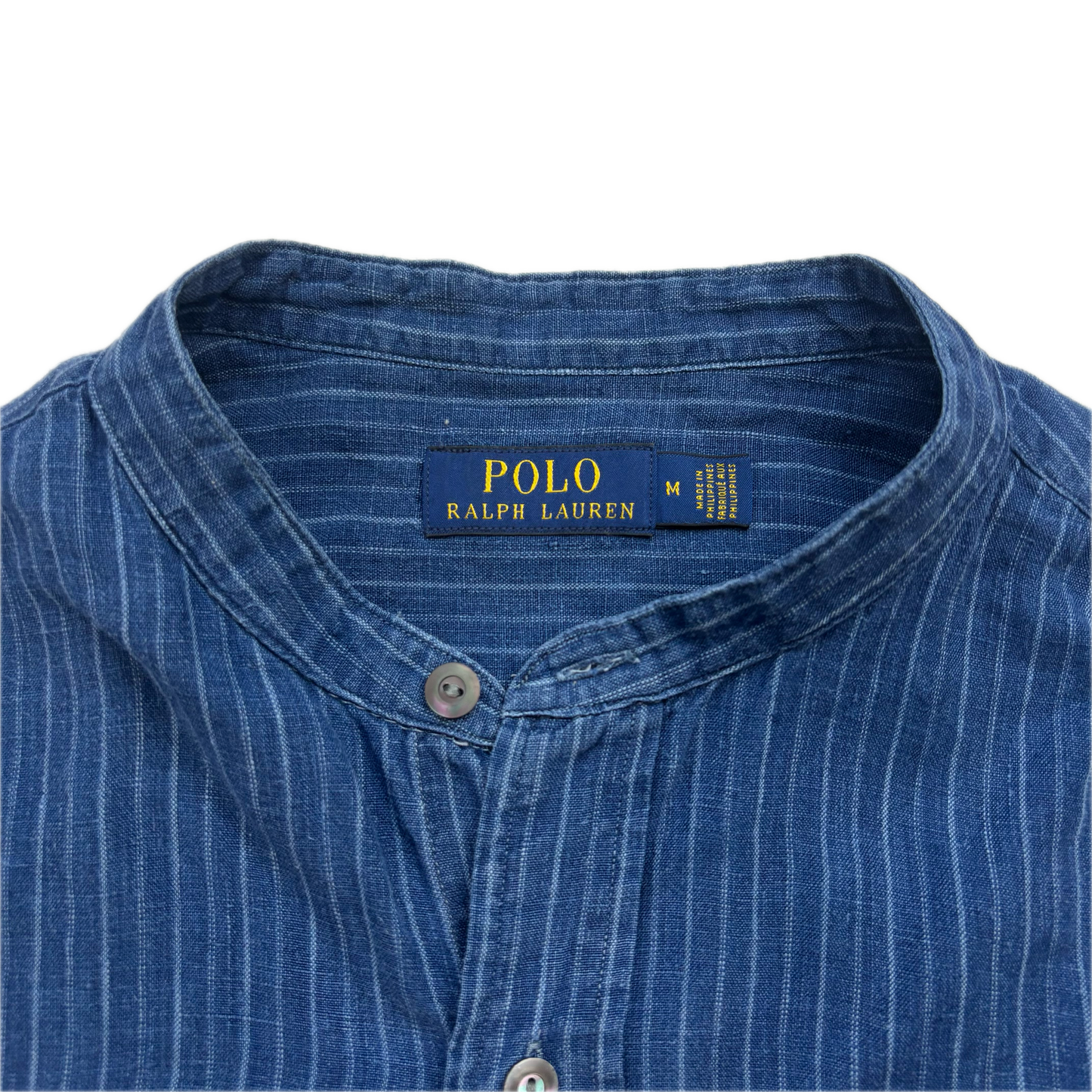 Polo Ralph Lauren Striped Indigo Blue Grandad Shirt (Linen) - M