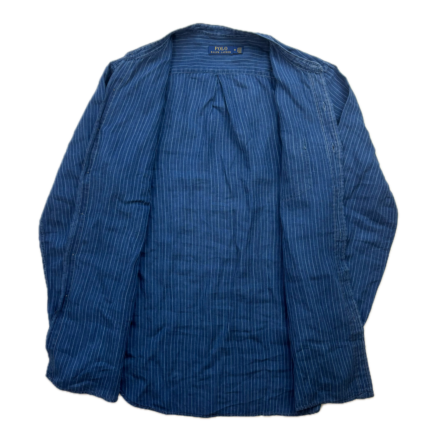 Polo Ralph Lauren Striped Indigo Blue Grandad Shirt (Linen) - M