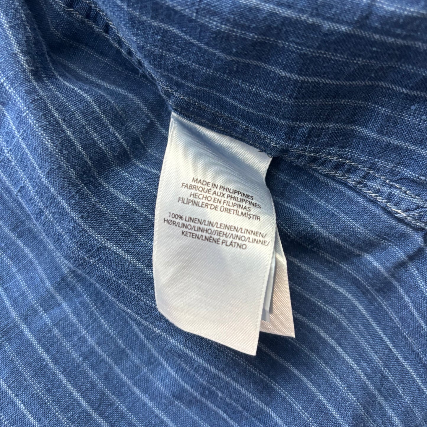 Polo Ralph Lauren Striped Indigo Blue Grandad Shirt (Linen) - M