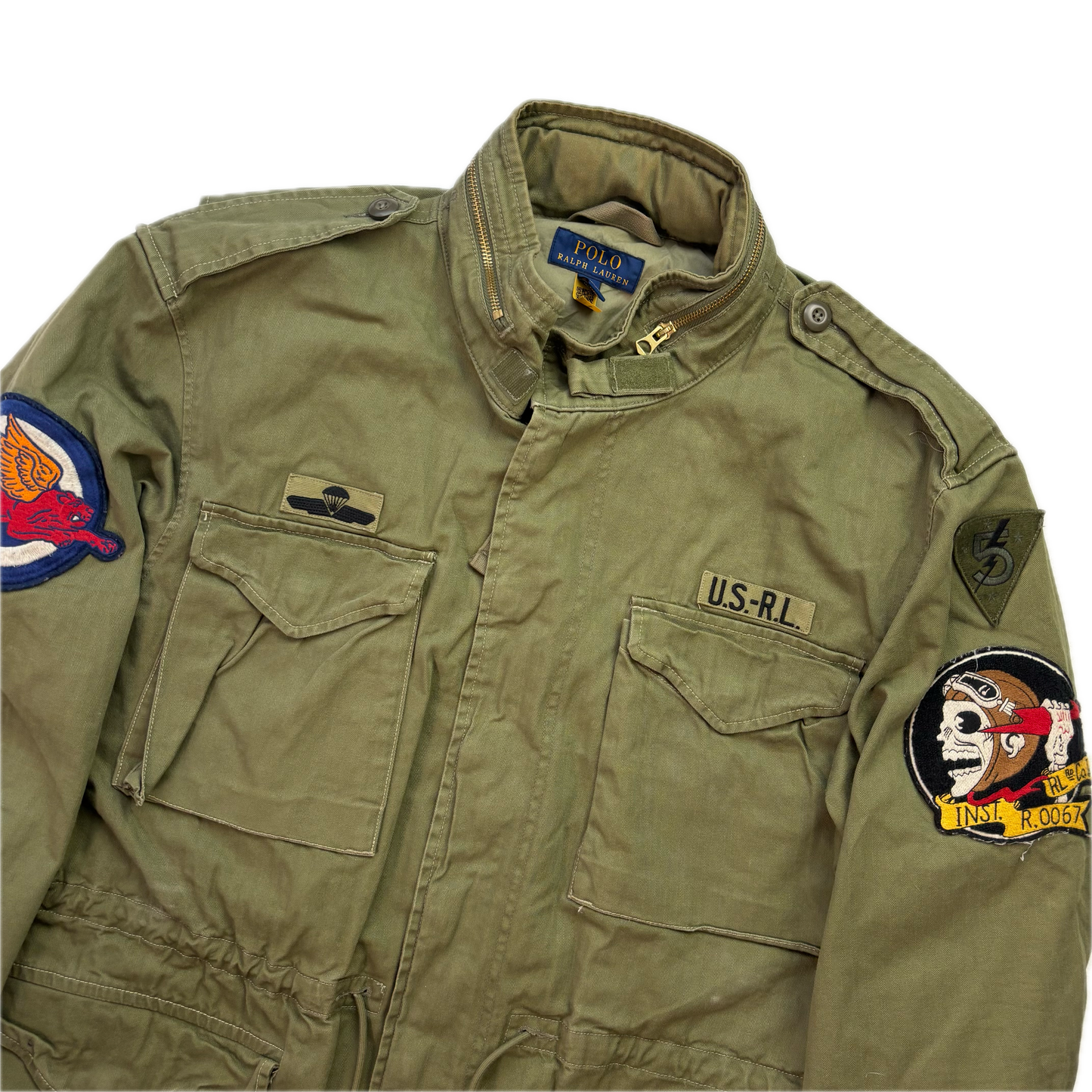 Polo Ralph Lauren Green Military Army Patches Field Parka Jacket  - XXL