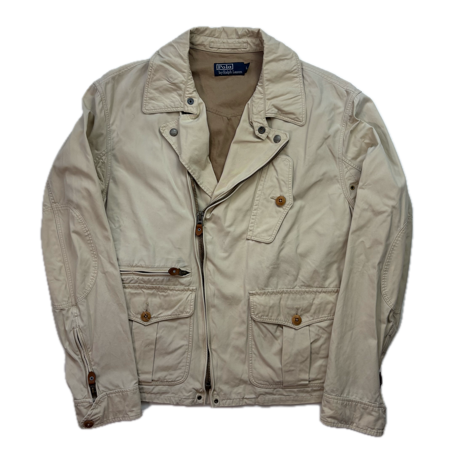 Polo Ralph Lauren Beige Aviator Bomber Jacket Cropped - L