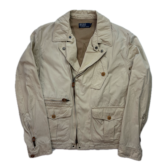 Polo Ralph Lauren Beige Aviator Bomber Jacket Cropped - L