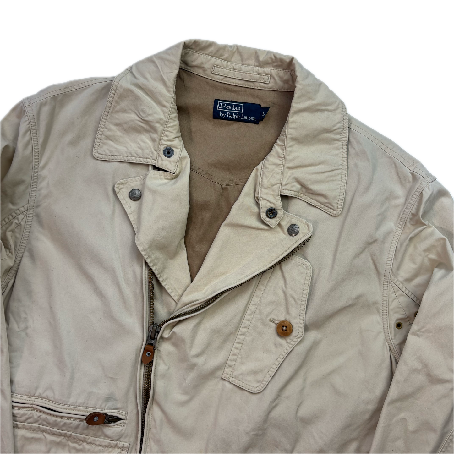 Polo Ralph Lauren Beige Aviator Bomber Jacket Cropped - L