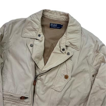 Polo Ralph Lauren Beige Aviator Bomber Jacket Cropped - L