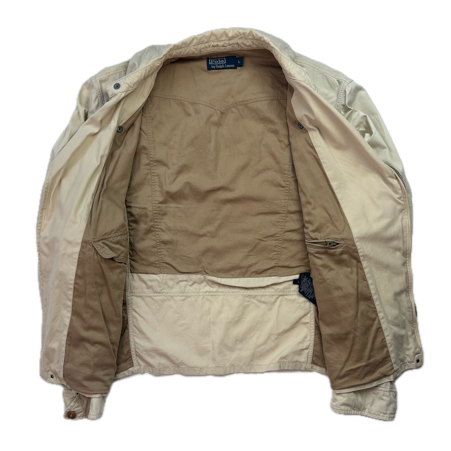 Polo Ralph Lauren Beige Aviator Bomber Jacket Cropped - L