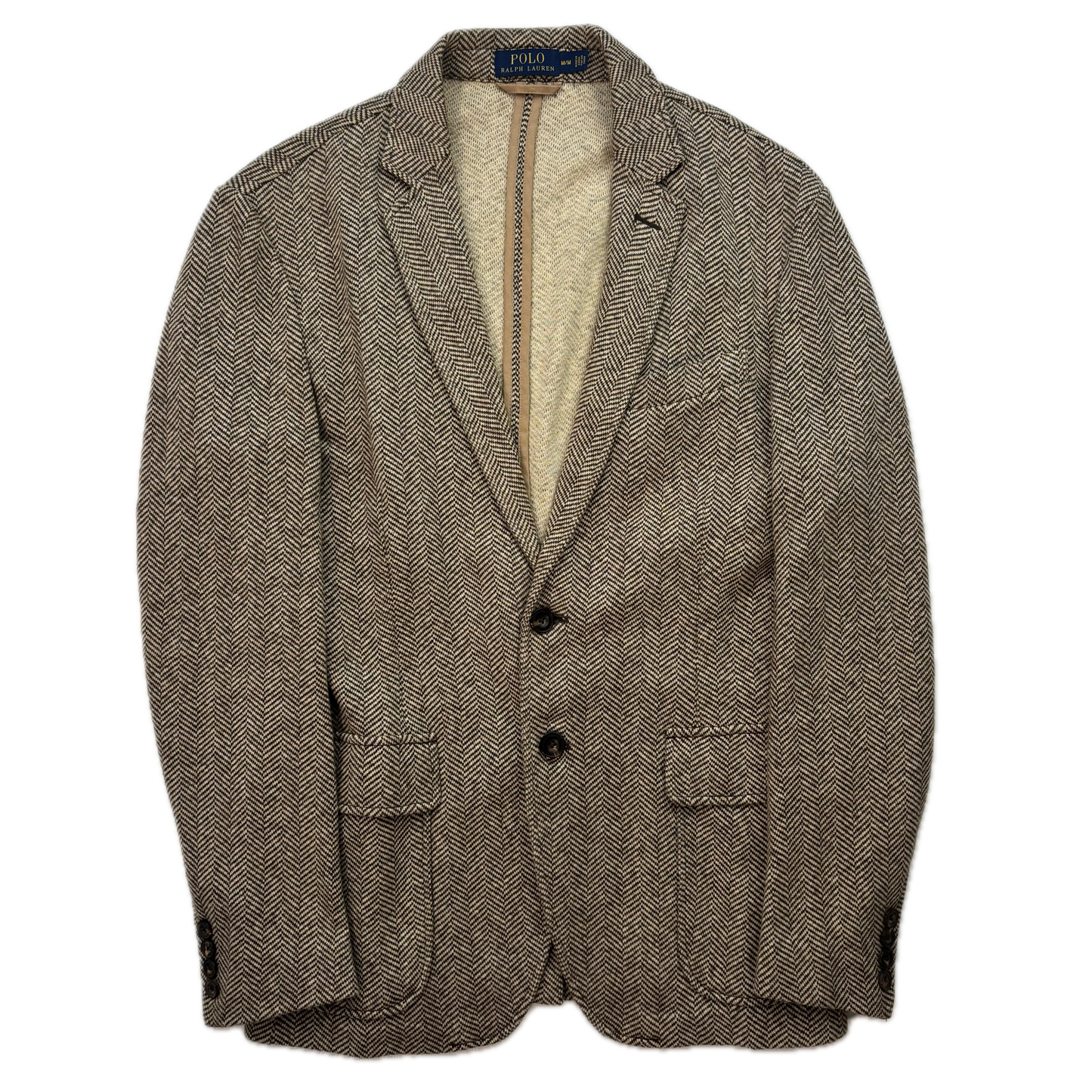 Polo Ralph Lauren Unstructured Brown Herringbone Tweed Blazer (Cotton Linen) - M