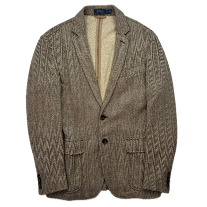 Polo Ralph Lauren Unstructured Brown Herringbone Tweed Blazer (Cotton Linen) - M
