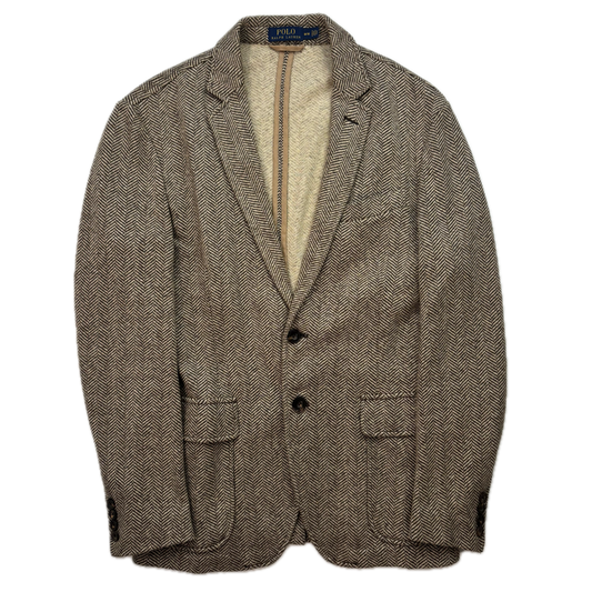 Polo Ralph Lauren Unstructured Brown Herringbone Tweed Blazer (Cotton Linen) - M