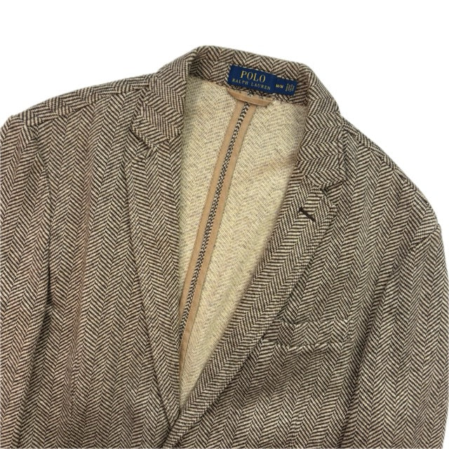 Polo Ralph Lauren Unstructured Brown Herringbone Tweed Blazer (Cotton Linen) - M