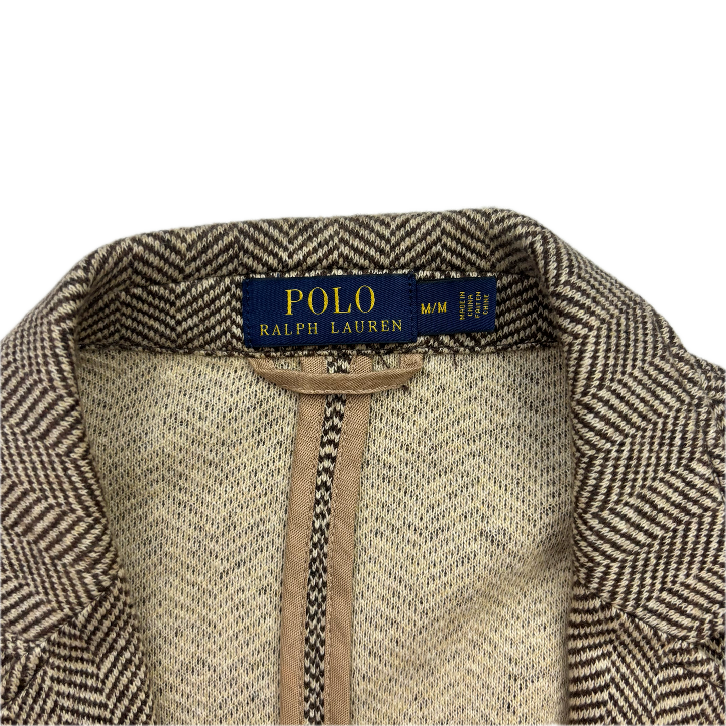 Polo Ralph Lauren Unstructured Brown Herringbone Tweed Blazer (Cotton Linen) - M